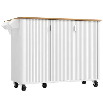 Insula mobila de bucatarie cu blat rabatabil, 3 usi, suport pentru prosoape si raft pentru condimente, 130x45/75x92 cm, Alb imagine