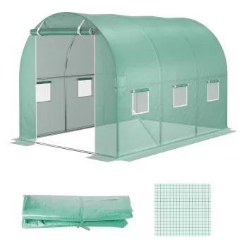 Invelitoare pentru sera Outsunny PE cu 12 ferestre, usa rulabila si margini ingropate, 3x2x2 m, de culoare verde imagine