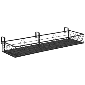 Jardiniera de Exterior Outsunny cu Carlige pentru Balustrada, Suport Ghivece pentru Balcon si Terasa din Metal, 100x31x12cm, Negru imagine