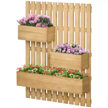 Jardiniera pentru exterior din lemn cu 3 ghivece detasabile, jardiniera verticala cu orificii de scurgere, 60x16x80cm | AOSOM RO imagine