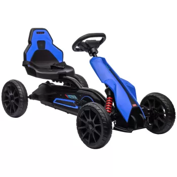 Kart cu pedale HOMCOM pentru copii cu varsta de 3-8 ani cu scaun reglabil in 4 pozitii si roti EVA, 100x58x58,5 cm, de culori albastru si negru imagine