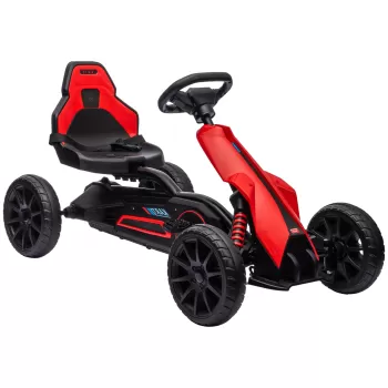 Kart cu pedale HOMCOM pentru copii cu varsta intre 3-8 ani cu scaun reglabil in 4 pozitii si roti EVA, 100x58x58,5 cm, de culori rosu si negru imagine