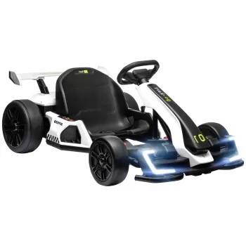 Kart electric HOMCOM pentru copii cu varsta intre 6-12 ani 24V 12km/h cu scaun reglabil, Drift Go-kart cu claxon, lumini si muzica, de cloare alb imagine
