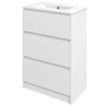 Kleankin Chiuveta de baie de 600 mm cu chiuveta si un singur orificiu pentru robinet, chiuveta de baie, alb lucios, pe podea, cu 2 sertare imagine