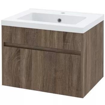 kleankin Combinatie de Dulap si Chiuveta de Toaleta de 60cm, Dulap Suspendat Montat pe Perete cu Sertar si Sistem de Inchidere cu Amortizare, Maro imagine