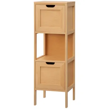 kleankin Comoda de depozitare coloana pentru baie din bambus 2 sertare si 1 raft - dim. 30L x 30l x 90H cm | Aosom Romania imagine