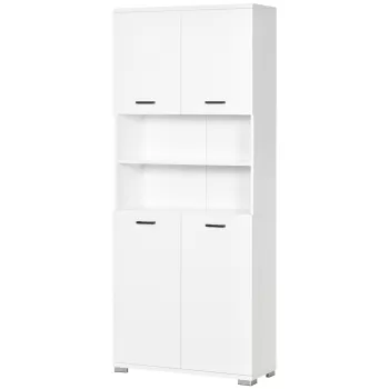 kleankin Dulap Baie din PAL Alb cu 2 Dulapioare cu Usi si 2 Rafturi Deschise, Design Anti rasturnare, 80x33.5x190 cm | AOSOM RO imagine