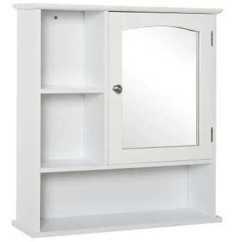 kleankin Dulap cu oglinda de perete pentru baie Dulap de depozitare pentru toaleta cu 1 usa Niche + rafturi laterale din MDF Alb | Aosom Romania imagine