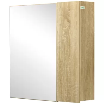 Kleankin Dulap cu oglinda pentru baie cu montaj pe perete, dulap pentru baie cu oglinda, usi duble si rafturi de depozitare, natural imagine