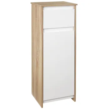 kleankin Dulap de Baie, Comoda cu 2 Niveluri si 1 Sertar din MDF, 32.6x30x90 cm, Lemn natural+Alb imagine