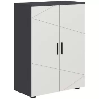 Kleankin Dulap de baie cu 2 usi din lemn, dulap de baie cu 3 rafturi si inchidere amortizata, 60x30x82cm, de culoare gri imagine