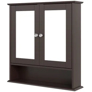 kleankin Dulap de baie cu oglinda Dulap de perete cu 2 usi Raft deschis Raft reglabil 56x13x58 cm Maro inchis | Aosom Romania imagine