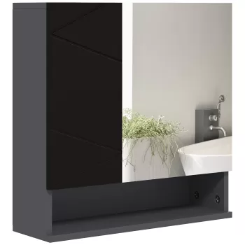 Kleankin Dulap de baie cu oglinda si 2 usi, oglinda de baie de perete cu rafturi din lemn reglabile, 55x17x55cm imagine