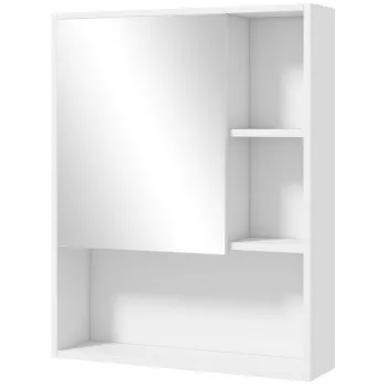 kleankin Dulap de Baie cu Oglinda si Rafturi Reglabile, Dulap Suspendat de Baie cu Usa, 60x15x76 cm, Alb | Aosom Romania imagine