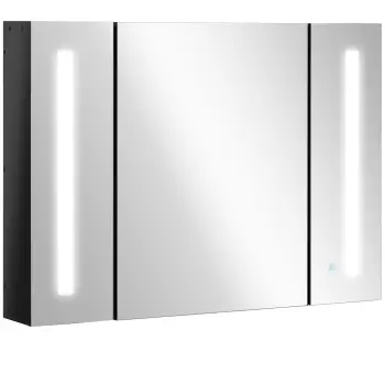 Kleankin Dulap de baie LED cu oglinda,Organizator de depozitare reglabil montat pe perete cu oglinda,rafturi reglabile, incarcare USB, Negru lucios | AOSOM RO imagine