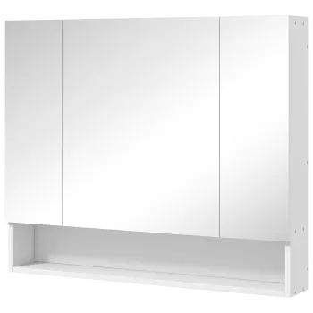 kleankin Dulap de Baie Montat pe Perete cu Oglinda si Rafturi Reglabile, Alb | Aosom Romania imagine