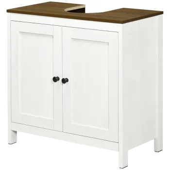 kleankin Dulap de Baie pentru Chiuveta cu Raft Reglabil si Usi Duble, 60x30x60 cm, Alb | Aosom Romania imagine