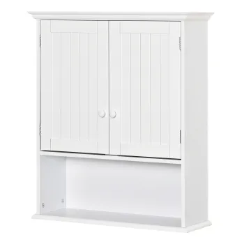 kleankin Dulap de Baie Suspendat cu Dulapior, 2 Usi cu Inchidere Magnetica si Raft Deschis, 60x20x70.5 cm, Alb | Aosom Romania imagine