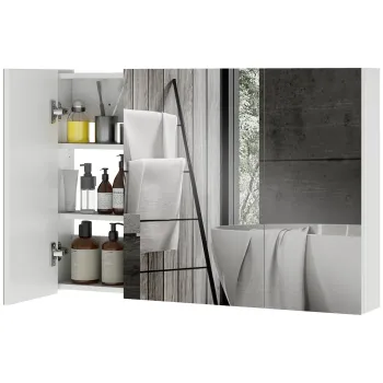 kleankin Dulap de Baie Suspendat cu Oglinda cu 3 Usi, Alb | Aosom Romania imagine