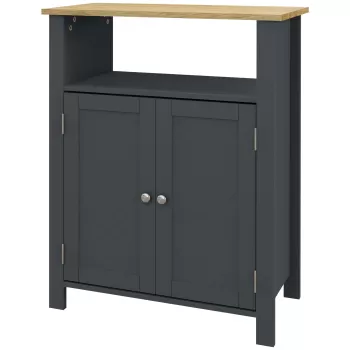 kleankin Dulap de Depozitare de Podea pentru Baie, Dulap de Baie Independent cu Usi Duble si Raft Reglabil, Gri imagine