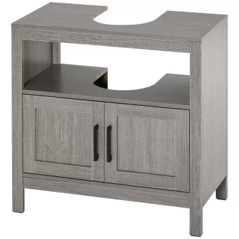 Kleankin Dulap de depozitare pentru chiuveta cu 2 usi si raft deschis, gri | AOSOM RO imagine