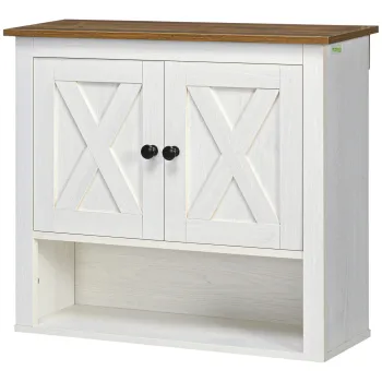 kleankin Dulap de perete, dulap de baie cu usi si compartiment deschis, dim. 60 x 19,5 x 52,5 cm, alb | Aosom Romania imagine