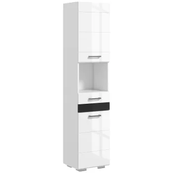 kleankin Dulap de Podea cu Luciu Inalt pentru Baie, Dulap de Depozitare Independent cu Usi, Sertar si Rafturi Reglabile pentru Bucatarie, Camera de Zi, Alb imagine