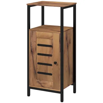 kleankin Dulap inferior pentru baie cu usa cu lamele structura din otel nisa deschisa 37 x 30 x 85 cm maro rustic | Aosom Romania imagine