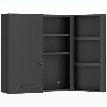 kleankin Dulap medical, dulap inchis pentru medicamente cu 2 usi si 6 rafturi, Negru | Aosom Romania imagine