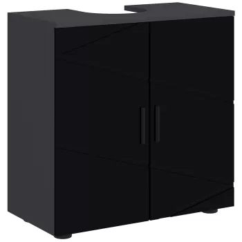 Kleankin Dulap pentru chiuveta de baie cu 2 usi, dulap pentru chiuveta cu piedestal din lemn cu raft reglabil, negru imagine