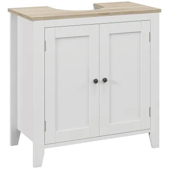 kleankin Dulap pentru Depozitare Sub Chiuveta, Dulap Sub Chiuveta, Dulap de Baie cu Forma de U si Raft Intern Reglabil, 59.7x29.9x59.7 cm, Alb imagine