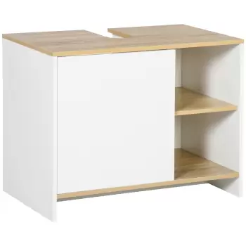 Kleankin Dulap pentru lavoar pentru baie, 77x45x60cm, alb si culoarea lemnului imagine