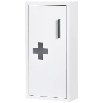 kleankin Dulap pentru Medicamente cu 3 Rafturi si Usa Magnetica, Dulapior pentru Medicamente din Otel, 30x12x60 cm, Alb imagine