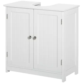 Kleankin Dulap Sub Chiuveta cu 2 Usi si Raft Reglabil, Dulap de Baie Spatios cu Decupaj in Forma de U, 60x30x60 cm, Alb | Aosom Romania imagine