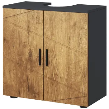 kleankin Dulap sub chiuveta lavabou, dulap de baie cu 2 usi cu raft, 60 x 30 x 60 cm gri antracit si aspect lemn | Aosom Romania imagine