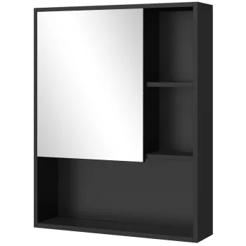 kleankin Dulapior de Baie cu Oglinda si Rafturi Reglabile, Dulap de Baie cu Usa si Montare pe perete, 60x15x76 cm, Negru | Aosom Romania imagine