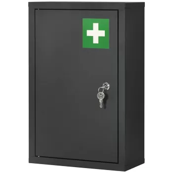 kleankin Dulapior de medicamente montat pe perete, Cutie de urgenta cu 3 niveluri pentru baie, bucatarie, cu 2 chei, negru | AOSOSM RO imagine