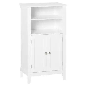 Kleankin Dulpa Elegant pentru Baie cu Rafturi Reglabile si 2 Usi din Lemn Vopsit Rezistent la Apa, Alb 50x30x93cm  imagine