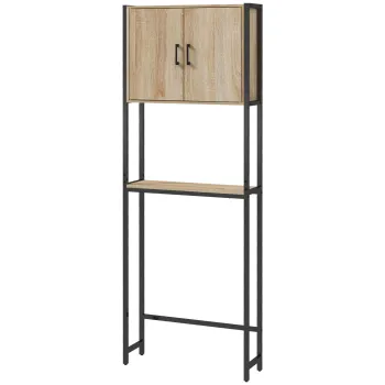 kleankin Etagere de toaleta mobilier de baie deasupra toaletei WC cu dulap 2 usi si raft deschis | Aosom Romania imagine