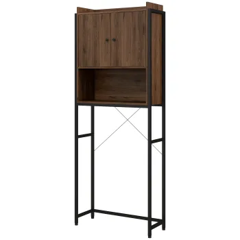 kleankin Mobila etajera deasupra WC-ului cu dulap pentru baie 2 usi si nisa 68 x 25,5 x 172,5 cm maro negru | Aosom Romania imagine