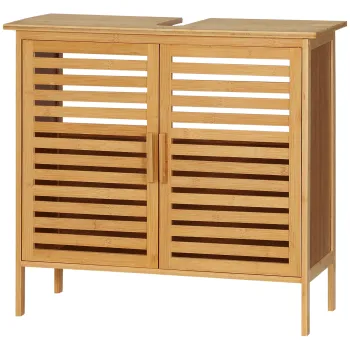 kleankin Mobila sub chiuveta baie din bambus mobilier sub vasca 2 usi 66 x 29 x 61,5 cm | Aosom Romania imagine