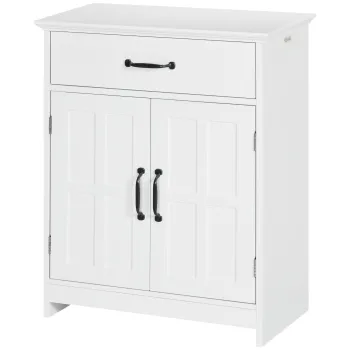 kleankin Mobilier baie, dulap baie pe picior cu doua usi, sertar si raft reglabil, 60x30x75 cm, alb | Aosom Romania imagine