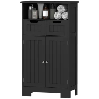 kleankin Mobilier Baie Multi-rangamente Mare Niche 2 sertare Dulap Usa Dubla cu raft Negru | Aosom Romania imagine