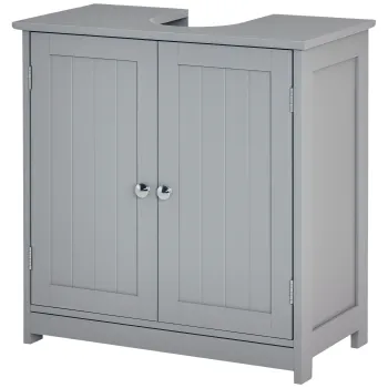 kleankin Mobilier baie sub chiuveta - mobilier sub-vasa - dulap 2 usi cu raft 60L x 30l x 60H cm - din lemn Gri | Aosom Romania imagine