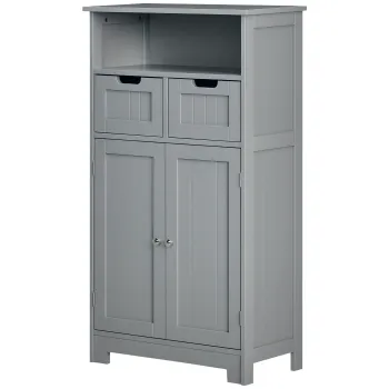 kleankin Mobilier de baie cu 2 sertare, raft, dulap cu usa, raft reglabil, 60 x 30 x 109 cm, gri | Aosom Romania imagine