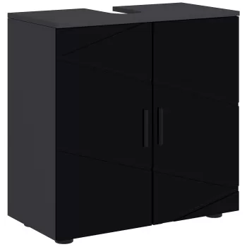 Kleankin Mobilier de baie cu dulap cu 2 usi, Mobilier de baie din lemn cu polita reglabila, 60x30x60cm, de culoare negru imagine