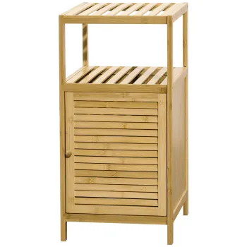 Kleankin Mobilier de Baie din Bambus cu Dulapior cu Usa si Rafturi, 33x36,5x67 cm, Lemn Natural | Aosom Romania imagine