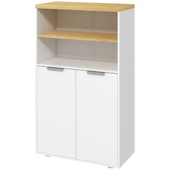 kleankin Mobilier de depozitare pentru baie cu 2 usi si 2 compartimente deschise dim.  60L x 30A x 102H cm, alb | Aosom Romania imagine