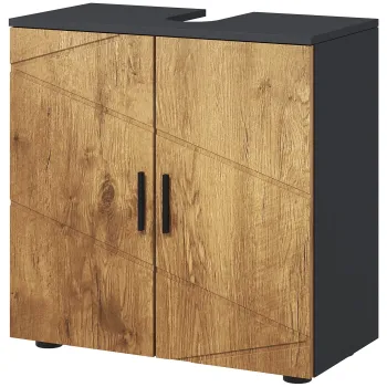 kleankin Mobilier sub vas lavabo mobilier de baie 2 usi cu raft 60 x 30 x 60 cm antracit si aspect lemn | Aosom Romania imagine