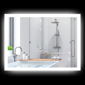 kleankin Oglinda de Baie cu Lumina LED, Luminozitate Reglabila si Functie de Memorie, 70x50x3 cm, Transparent | Aosom Romania imagine